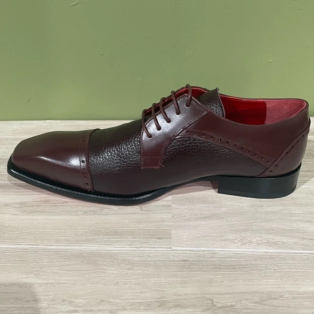Emilio Franco shoes burgundy leather calf/deerskin cap toe Oxford